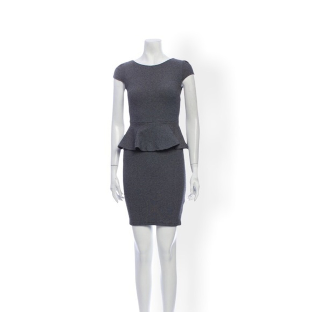 Alice + Olivia Peplum Dress Bateau Neckline Charcoal EUC | XS